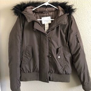 American Rag Olive Bomber Jacket Fur Hood